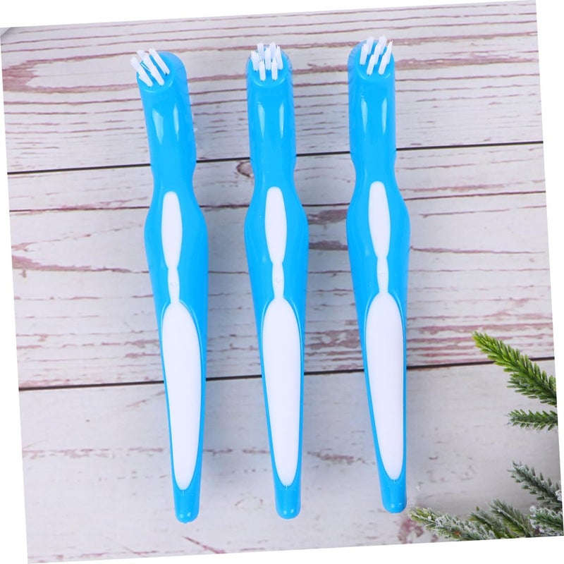 Denture Brush Set 3PCS Double-Sided False Teeth Cleaning Brush Anti-Slip Handle Portable Denture Care Tool for Home Use and Travel - Image 3
