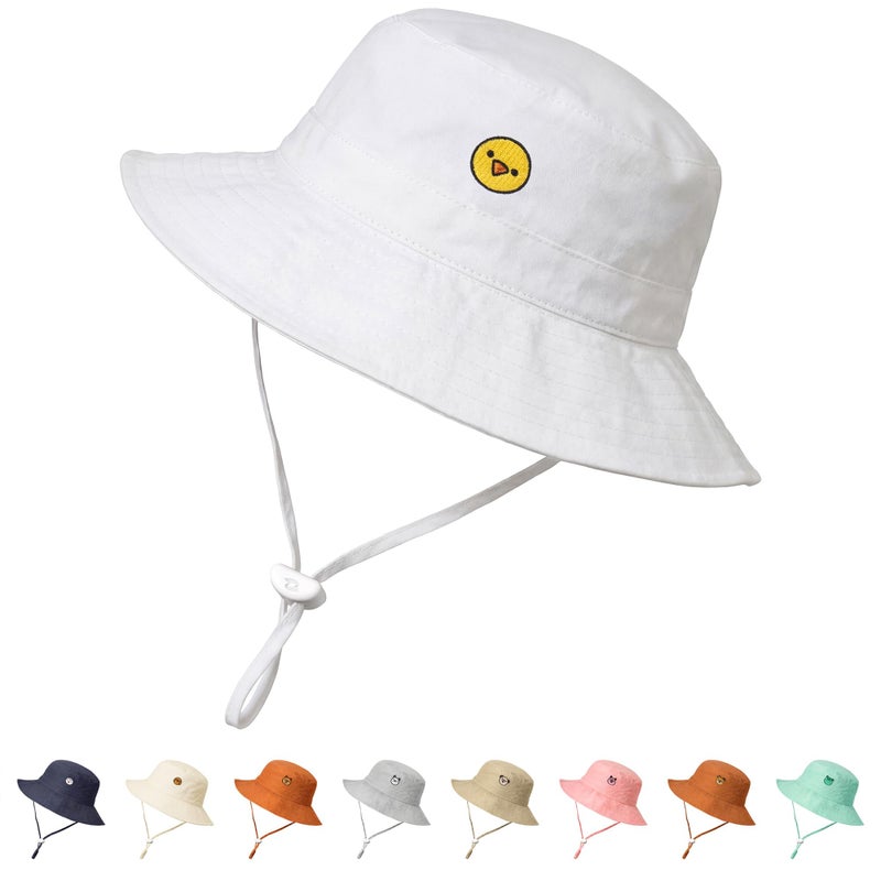 RIVBOS Baby Sun Hat UPF 50+ Cute Animal Pattern Summer Beach Kids Toddler Bucket Hat for Boys Girls 0-7 Years White S - Image 1