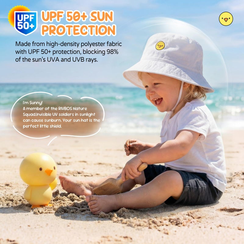 RIVBOS Baby Sun Hat UPF 50+ Cute Animal Pattern Summer Beach Kids Toddler Bucket Hat for Boys Girls 0-7 Years White S - Image 3