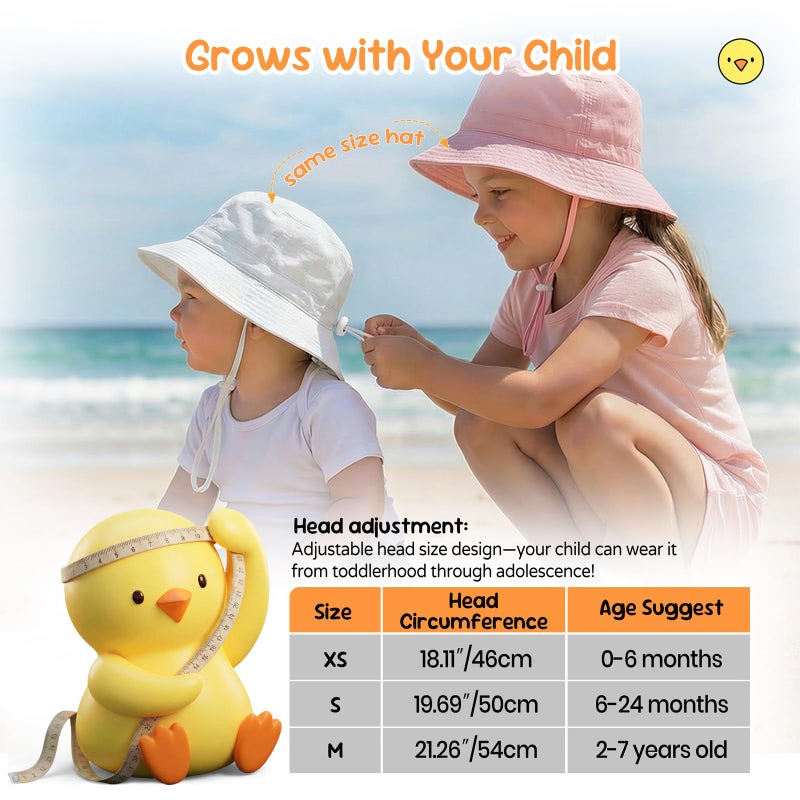 RIVBOS Baby Sun Hat UPF 50+ Cute Animal Pattern Summer Beach Kids Toddler Bucket Hat for Boys Girls 0-7 Years White S - Image 2