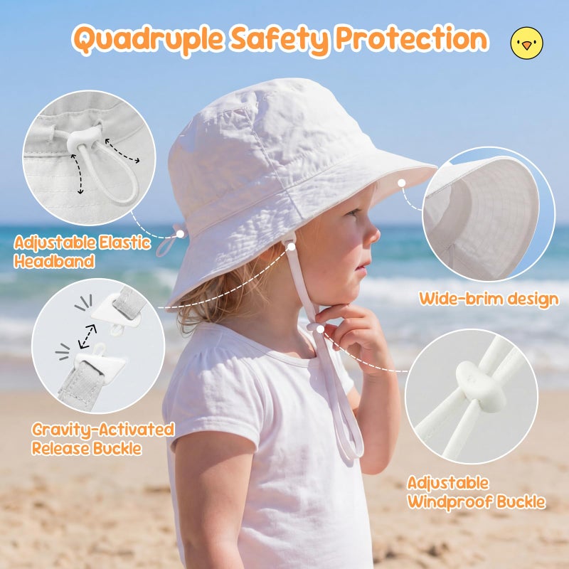 RIVBOS Baby Sun Hat UPF 50+ Cute Animal Pattern Summer Beach Kids Toddler Bucket Hat for Boys Girls 0-7 Years White S - Image 5