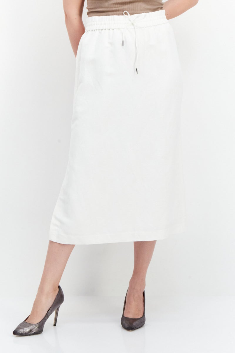 Kasper  Women Solid Drawstring Midi Skirt, White - Image 1