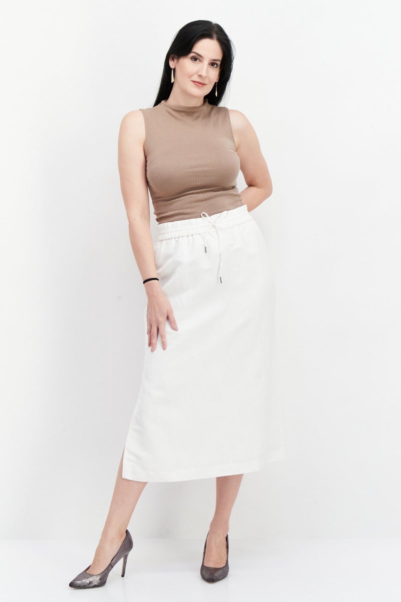 Kasper  Women Solid Drawstring Midi Skirt, White - Image 3