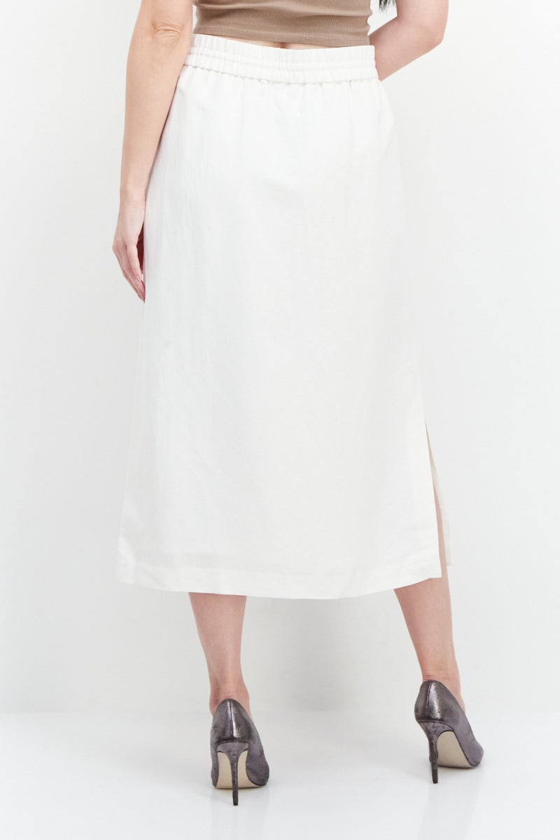 Kasper  Women Solid Drawstring Midi Skirt, White - Image 4