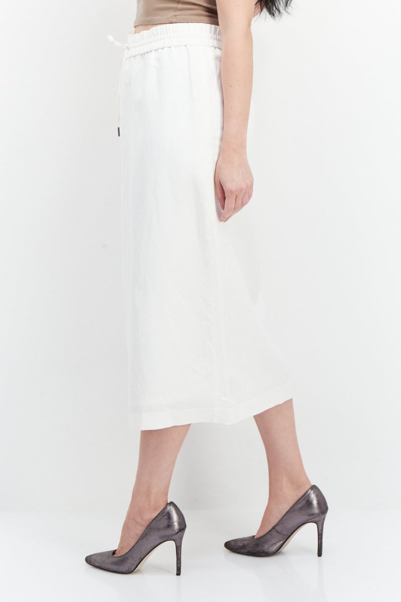 Kasper  Women Solid Drawstring Midi Skirt, White - Image 2