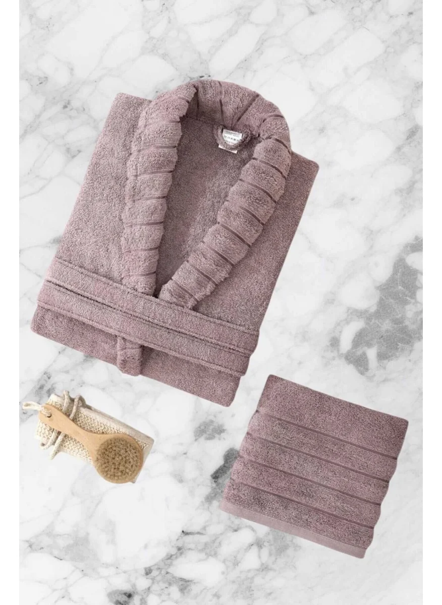 Mira Home Aqualoom Luxury Women's Bathrobe and Towel Set Cotton Plum