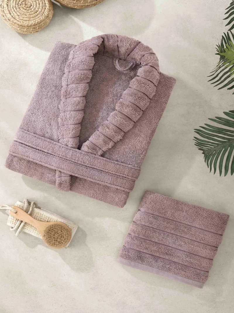 Mira Home Aqualoom Luxury Women's Bathrobe and Towel Set Cotton Plum