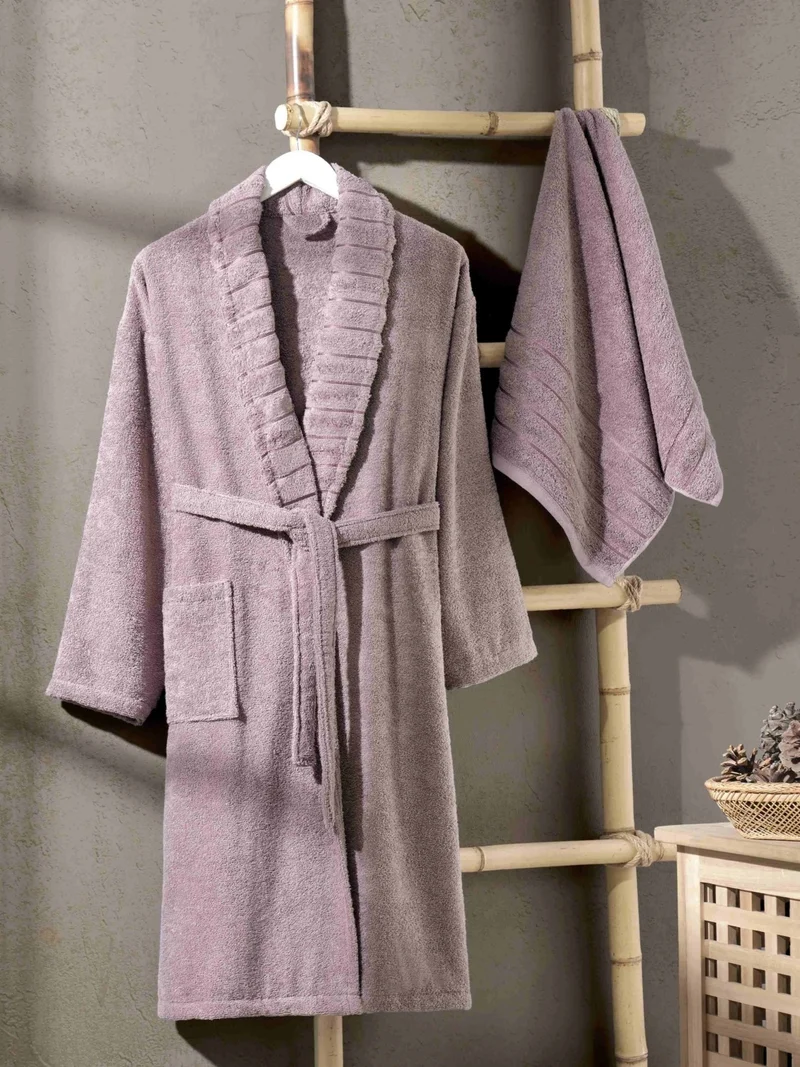 Mira Home Aqualoom Luxury Women's Bathrobe and Towel Set Cotton Plum