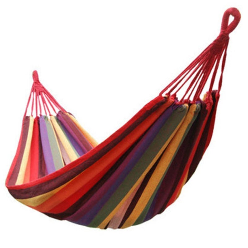 Inditradition Cotton Striped Foldable Hammock for Single Person Hanging Bed for Camping Outdoor Activities 197 CM x 80 CM Multicolor - Image 1