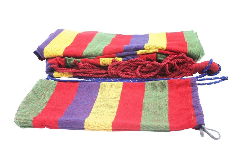 Inditradition Cotton Striped Foldable Hammock for Single Person Hanging Bed for Camping Outdoor Activities 197 CM x 80 CM Multicolor - Image 5