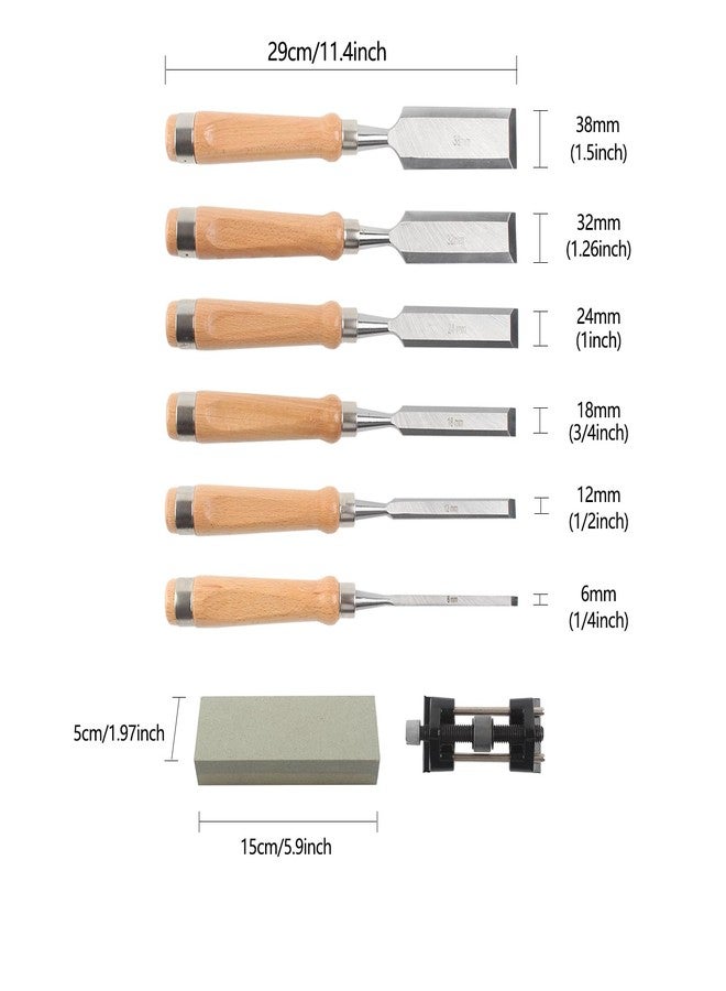 HODYANN 8 Pieces Wood Chisel Tool Sets, 11.4in Woodworking Carving Chisel Kit with Honing Guide, Sharpening Stone and Wooden Case - Image 4