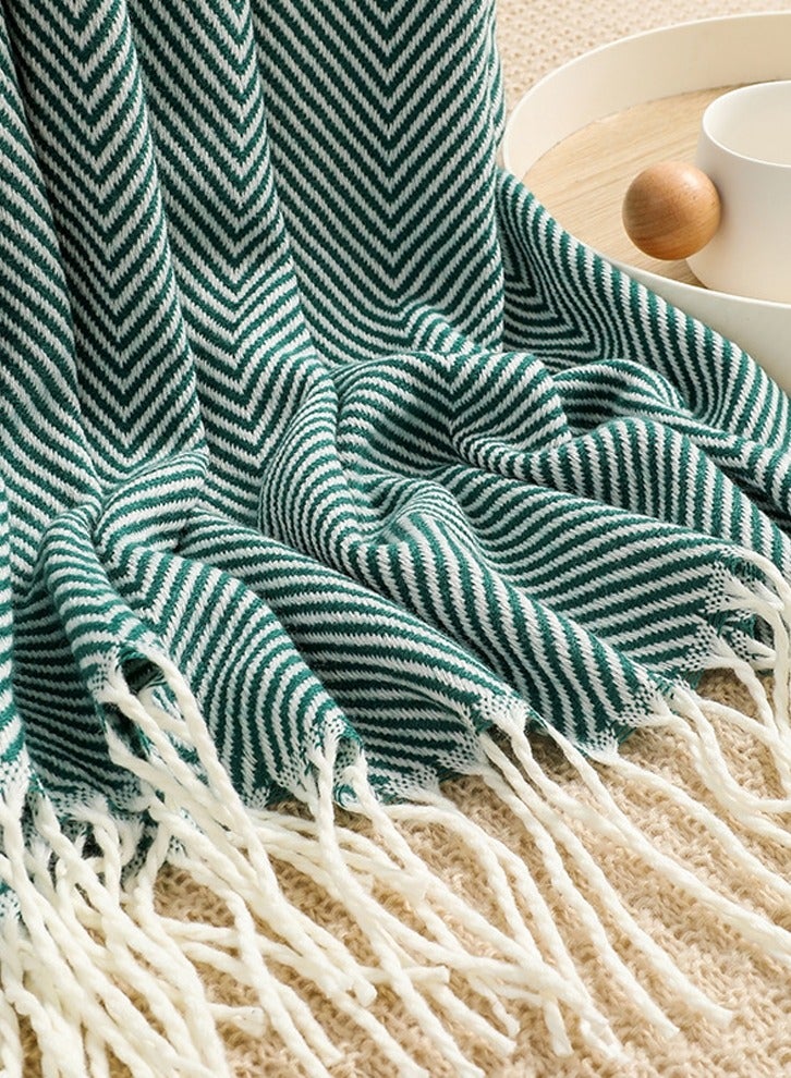 إسكدنيا محبوك شرابة تصميم بطانية خضراء - Image 3