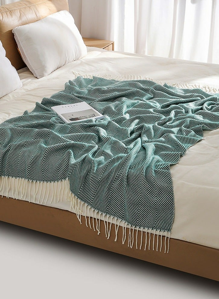 إسكدنيا محبوك شرابة تصميم بطانية خضراء - Image 2