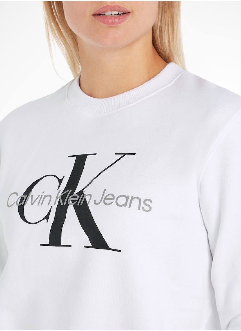 Calvin Klein Jeans - Calvin Klein Jeans Women's Sweatshirt - Sportswear - Cotton , White - Image 1