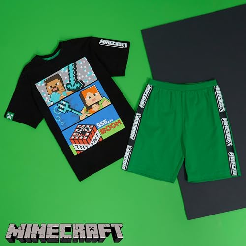 Minecraft Boys Short Pyjamas Set, Comfy Cotton Lounge Wear - Gifts for Gamers (Black/Green, 9-10 Years) - Image 2