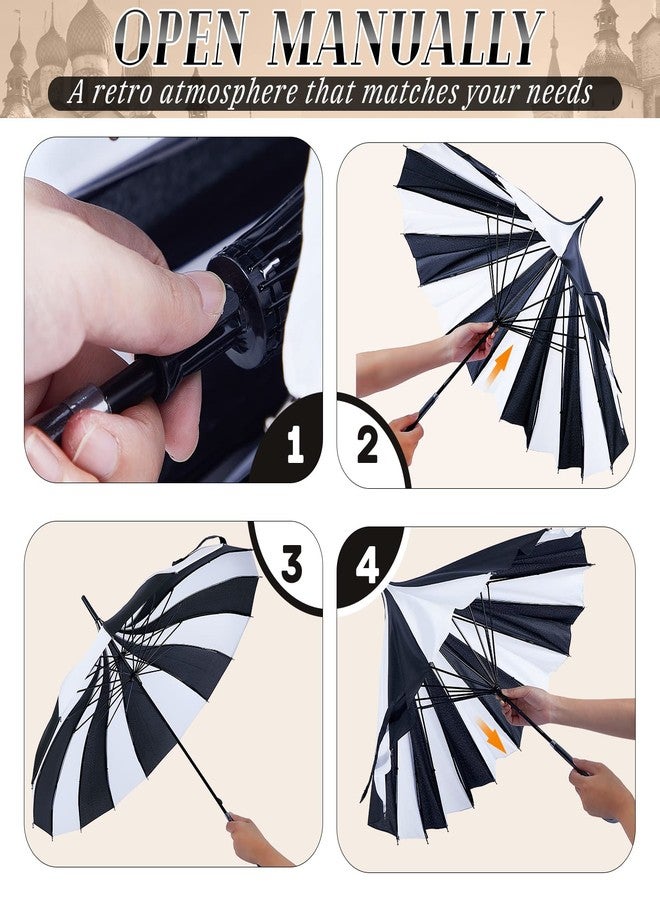 كويكاي مظلة كويكاي قطعتين، مظلة باغودا كبيرة الحجم بنمط قوطي عتيق للحماية من الأشعة فوق البنفسجية (أسود، أبيض) - Image 5