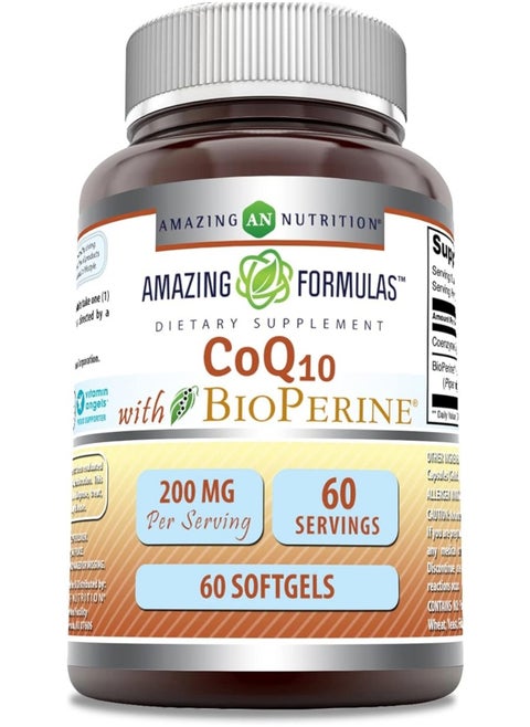CoQ10 with Bioperine Supplement 200 Mg Per Serving 60 serving 60 Softgels