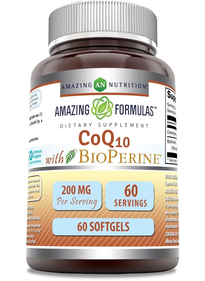 Amazing Nutrition - CoQ10 with Bioperine Supplement 200 Mg Per Serving 60 serving 60 Softgels - Image 1
