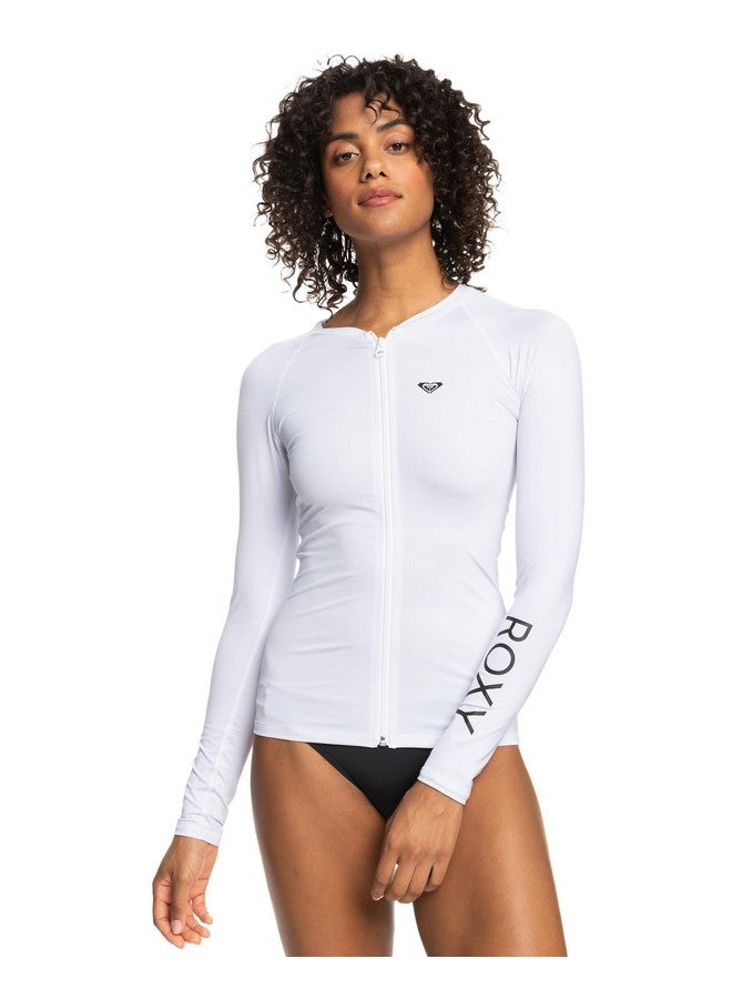 Roxy Women'S Standard Rash Guard Upf 50+Full Zip Long Sleeve Sun Protection Swim Shirt-Quick Dry Rashguard (Xs-Xxl), Bright White 233, Small  - Image 5