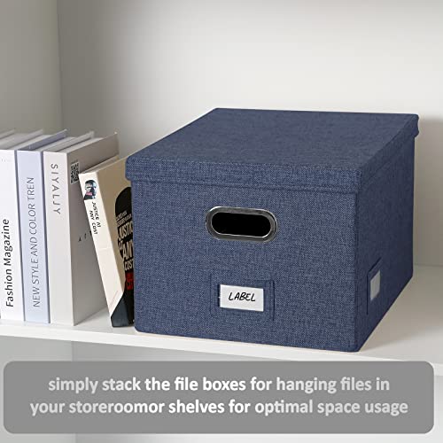 DYWMM File Organizer Collapsible Storage Box for Office File Box with Lids Document Organizer for Office and Home Easy Slide Durable Hanging File Box (Navy Blue) - Image 5