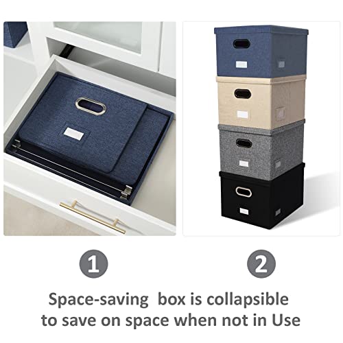 DYWMM File Organizer Collapsible Storage Box for Office File Box with Lids Document Organizer for Office and Home Easy Slide Durable Hanging File Box (Navy Blue) - Image 4