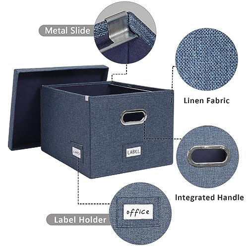 DYWMM File Organizer Collapsible Storage Box for Office File Box with Lids Document Organizer for Office and Home Easy Slide Durable Hanging File Box (Navy Blue) - Image 3