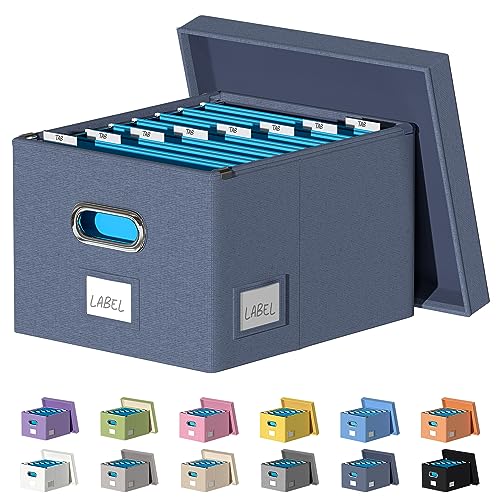 DYWMM File Organizer Collapsible Storage Box for Office File Box with Lids Document Organizer for Office and Home Easy Slide Durable Hanging File Box (Navy Blue) - Image 1