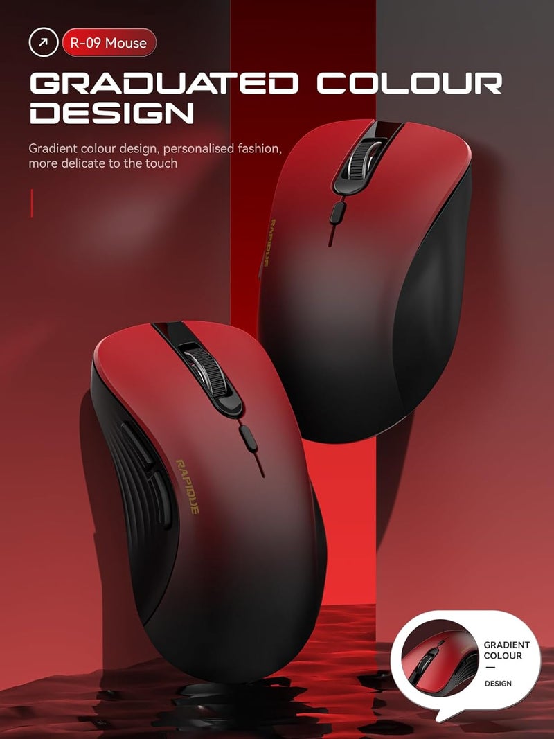 RAPIQUE Bluetooth Wireless Mouse - Dual Bluetooth & 2.4 GHz USB Receiver, Comfortable Grip, Quiet Clicks, Low Power - Multi-Device Compatibility for Laptop, Computer, iPad, MacBook (Gradient Red) - Image 2