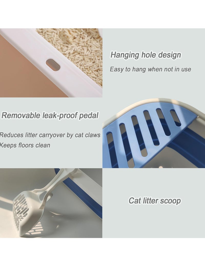 Collapsible Kitten Litter Box, 17.7 x 13.4 x 5 inch Open Cat Potty Pan with Scoop Foldable Shallow Cat Toilet Anti-Splashing Low Entrance Travel Litter Box with Falling Sand Pedal Grey - Image 4