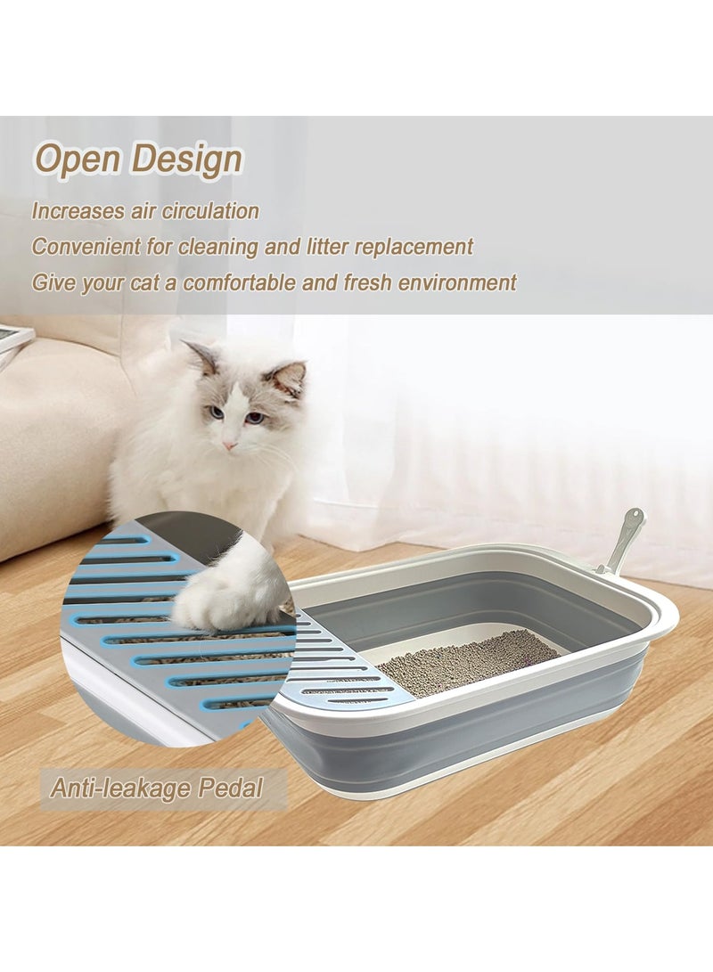 Collapsible Kitten Litter Box, 17.7 x 13.4 x 5 inch Open Cat Potty Pan with Scoop Foldable Shallow Cat Toilet Anti-Splashing Low Entrance Travel Litter Box with Falling Sand Pedal Grey - Image 5