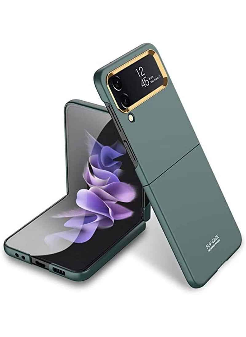 GOLDEN MASK GOLDEN MASK Compatible With Samsung Galaxy Z Flip 4 Case Ultra-Thin Folding Shell Metal Lens Frame (Dark Green) 