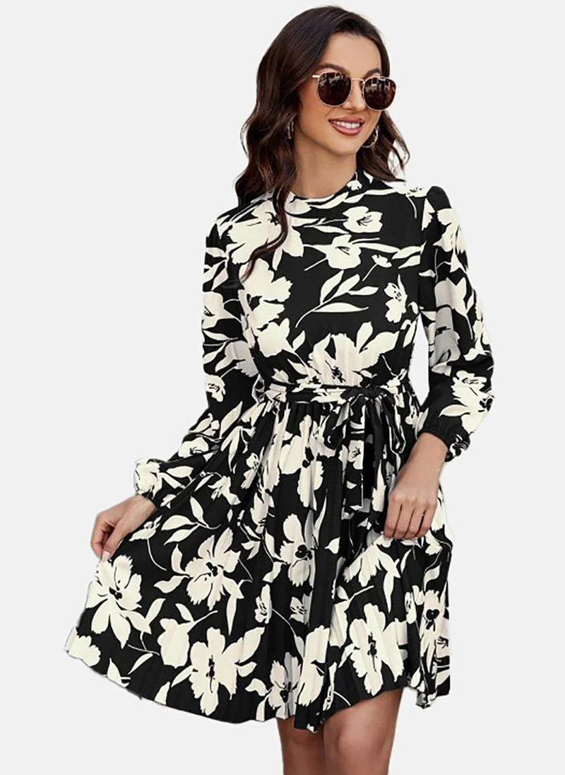 YUNIQEE Black Floral Print Fit & Flare Dress