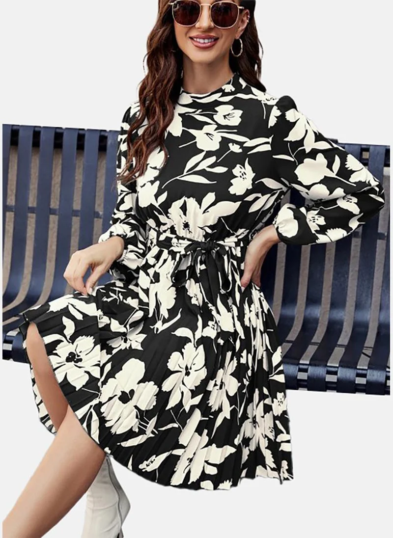 YUNIQEE Black Floral Print Fit & Flare Dress
