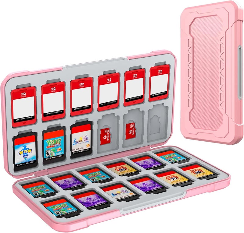 HEIYING حافظة بطاقات ألعاب لجهاز Nintendo Switch وSwitch Lite وOLED، بتصميم نمط مخصص، 16 فتحة لبطاقات الألعاب، 16 فتحة لبطاقات Micro SD، إغلاق مغناطيسي، غلاف صلب، أسود. - Image 1