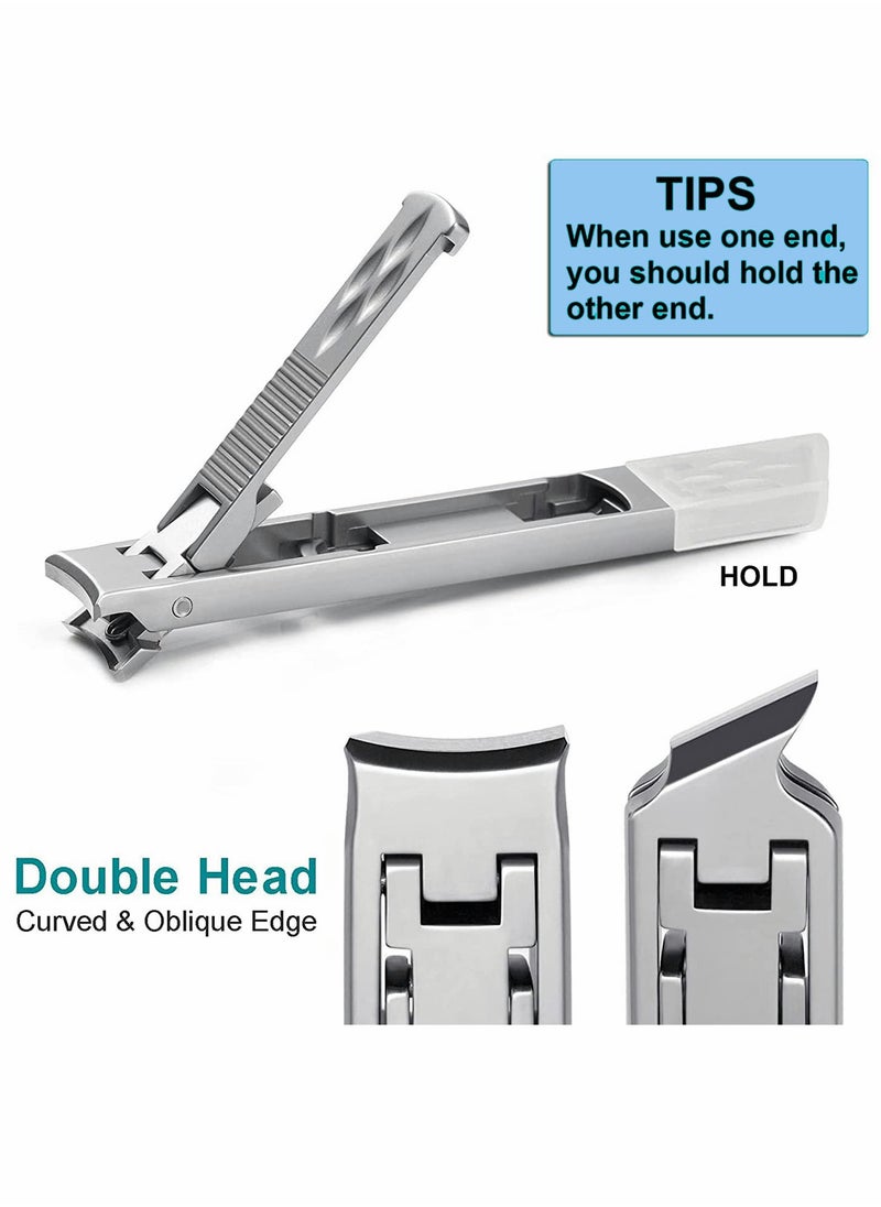 Generic - Premium Stainless Steel Nail Clipper Set - Foldable, Wide Jaw, Safety Lock, Double-Headed Design for Fingernails & Toenails, Includes Sharp Nail File - Image 1