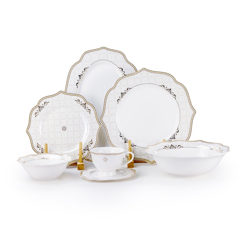 Shallow طقم عشاء شالو من كوزين آرت زينا 32 قطعة من البورسلين الجديد لـ 6 أشخاص - أبيض مع حافة ذهبية، أدوات مائدة أنيقة للاستخدام اليومي، برنش، محطة قهوة، رمضان، عيد ومناسبات احتفالية، أطباق، سلطانيات، أكواب - Image 1