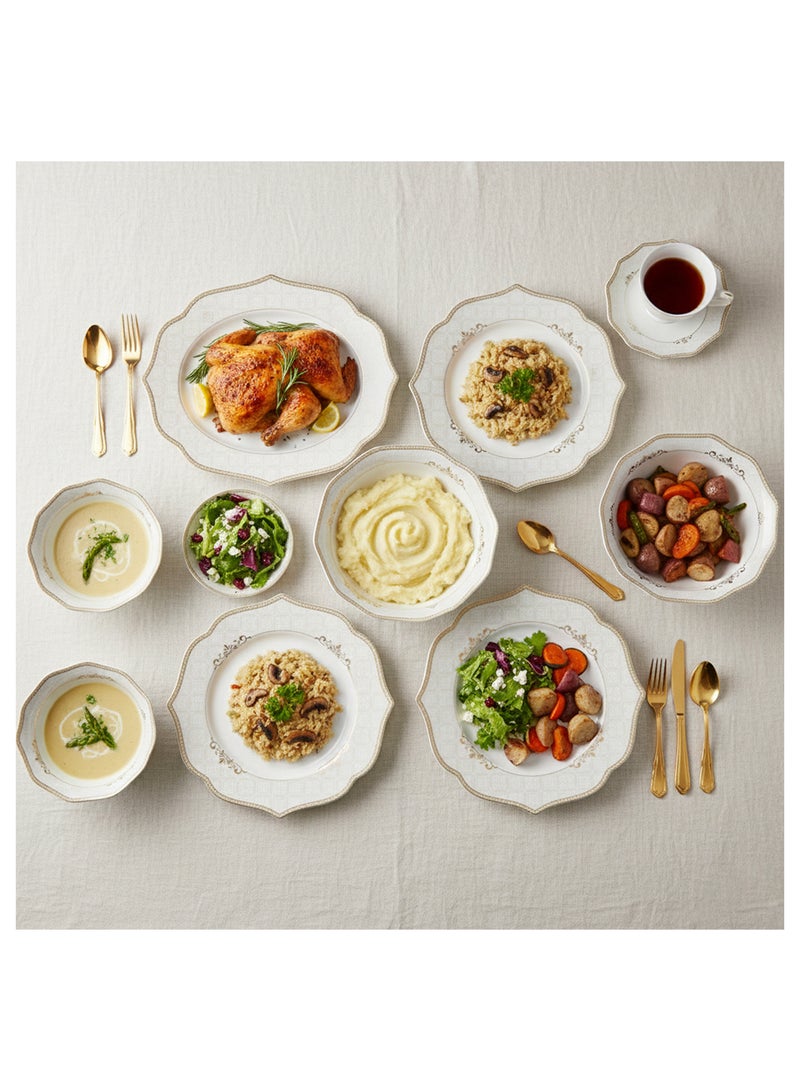 Shallow ZENA 32 Pc New Bone China Dinner Set for 6 Persons  – White with Gold Border, Elegant Tableware for Daily Use, Brunch, Coffee Station, Ramadan, Eid & Festive Dining,Plates,Bowls,cup - Image 5