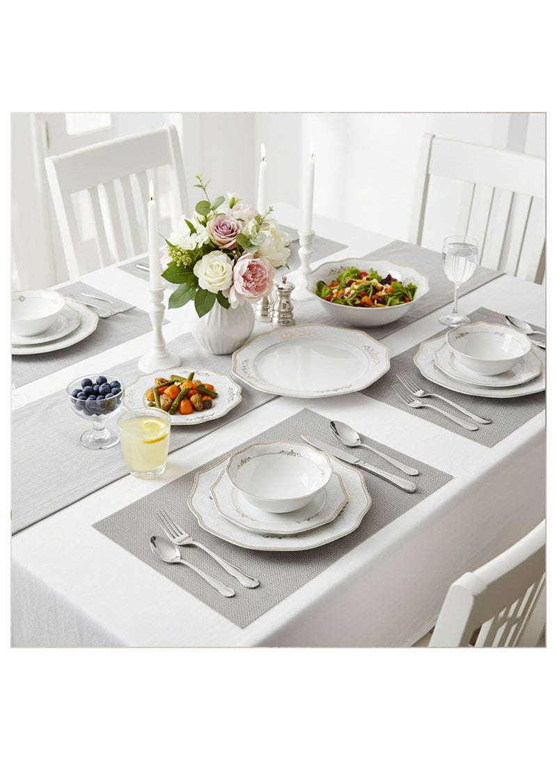 Shallow ZENA 32 Pc New Bone China Dinner Set for 6 Persons  – White with Gold Border, Elegant Tableware for Daily Use, Brunch, Coffee Station, Ramadan, Eid & Festive Dining,Plates,Bowls,cup - Image 2
