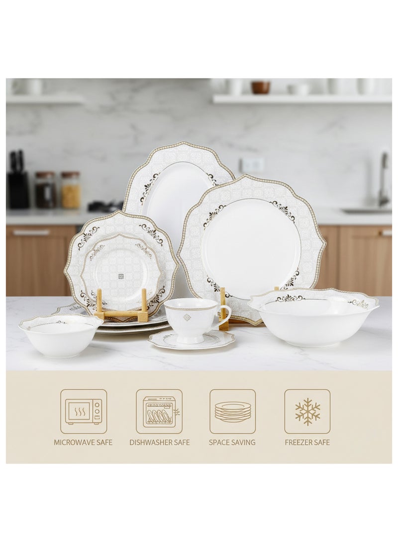 Shallow ZENA 32 Pc New Bone China Dinner Set for 6 Persons  – White with Gold Border, Elegant Tableware for Daily Use, Brunch, Coffee Station, Ramadan, Eid & Festive Dining,Plates,Bowls,cup - Image 3