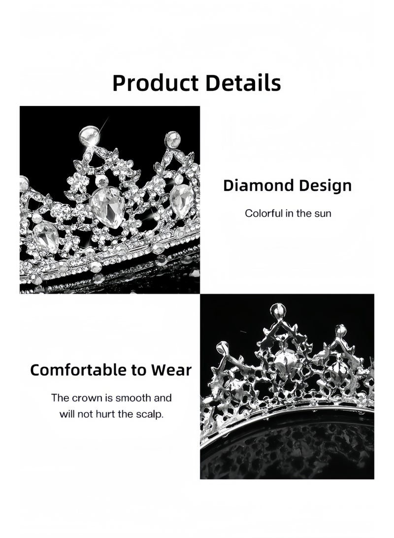 هالامودو تاج فضي كريستالي على شكل تاج الأميرة أنيقة من حجر الراين تاج الملكة للنساء والفتيات وحفلات الزفاف وحفلات أعياد الميلاد - Image 2