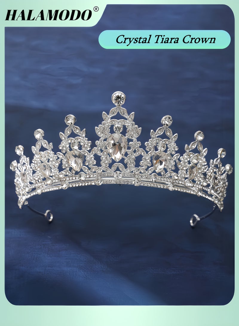 هالامودو تاج فضي كريستالي على شكل تاج الأميرة أنيقة من حجر الراين تاج الملكة للنساء والفتيات وحفلات الزفاف وحفلات أعياد الميلاد - Image 1