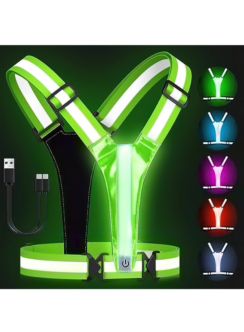 Generic LED Reflective Vest, 5 Lights Colors High Visibility Reflective Running Gear, Rechargeable Light Up Running Vest for Walking/Running/Cycling, Adjustable for Men/Women/Kids (Green) - Image 1
