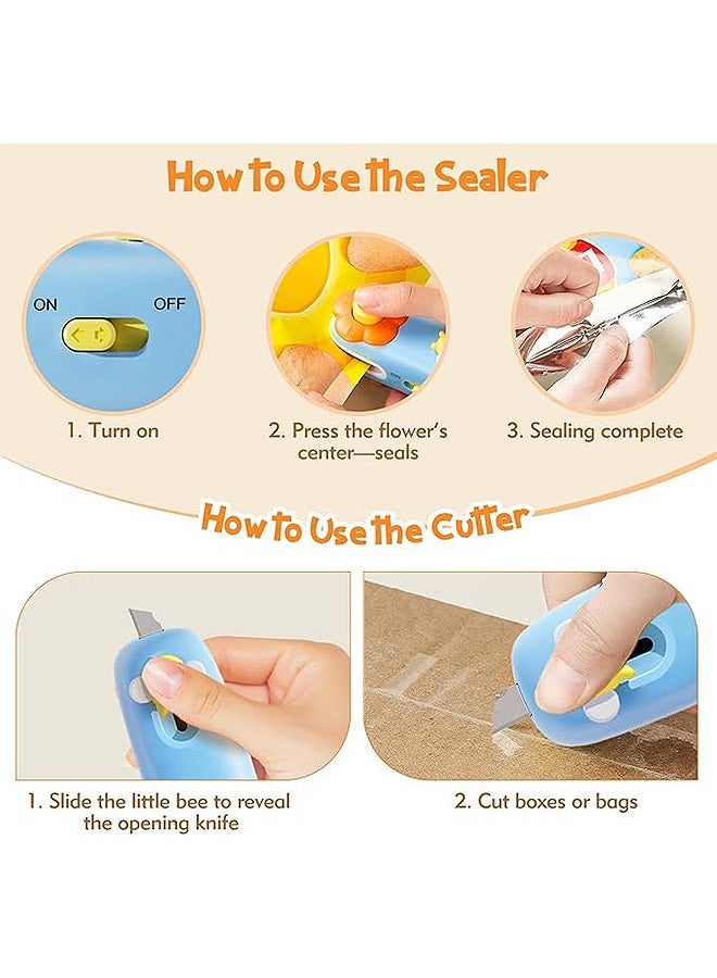 Photon 2-in-1 Portable Handheld Heat Sealer for Plastic Bags - Fast 1-Hour Charging, USB Rechargeable with Hidden Cutter, Snacks & Pet Food Fresh (Blue) - Image 4
