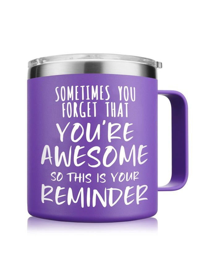 NOWWISH Inspirational 14oz Purple Mug with Handle, Sometimes You Forget You're Awesome Stocking Stuffer for Women, Unique Christmas Birthday Gifts for Her, Mom, Daughter, Wife​ - Image 1