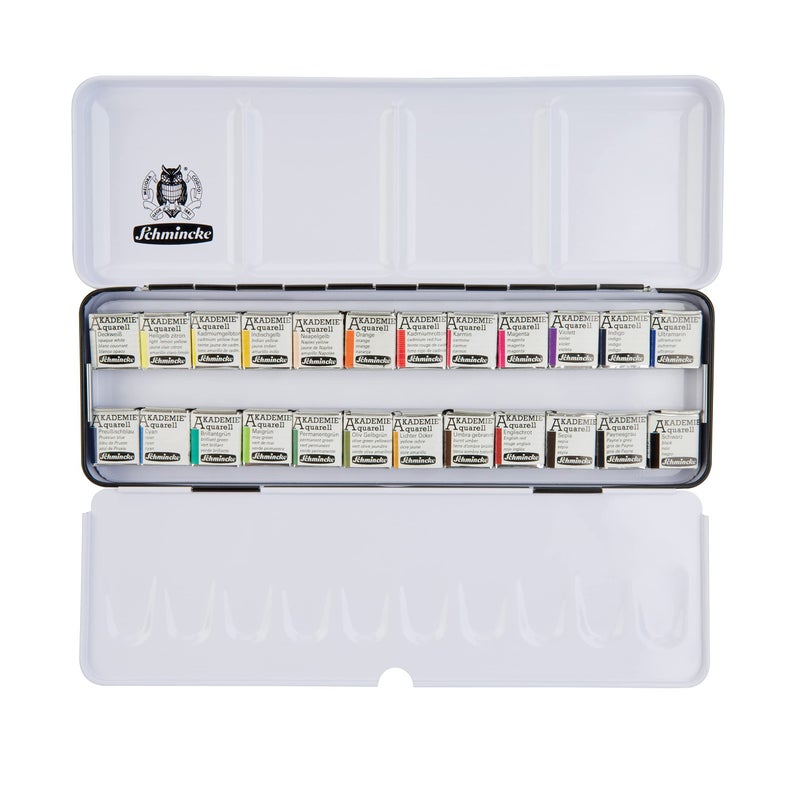 Schmincke AKADEMIE Aquarell Solid Metal Box with 24 Half Pans - Image 1