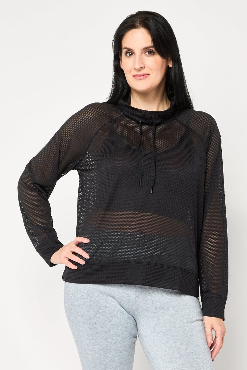 DKNY Women Sportswear Fit Long Sleeves Running Top, Black - Image 1