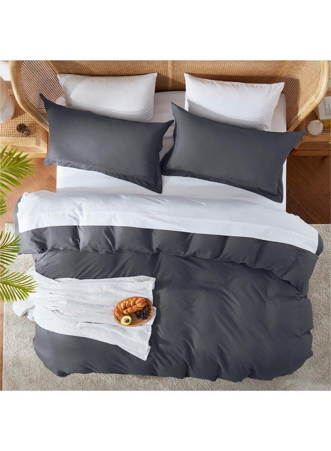 Nestl Nestl Bedding 3 Piece Microfiber Duvet Cover Set with 2 Pillow Shams, King, Charcoal Gray by Nestl Bedding  - Image 5