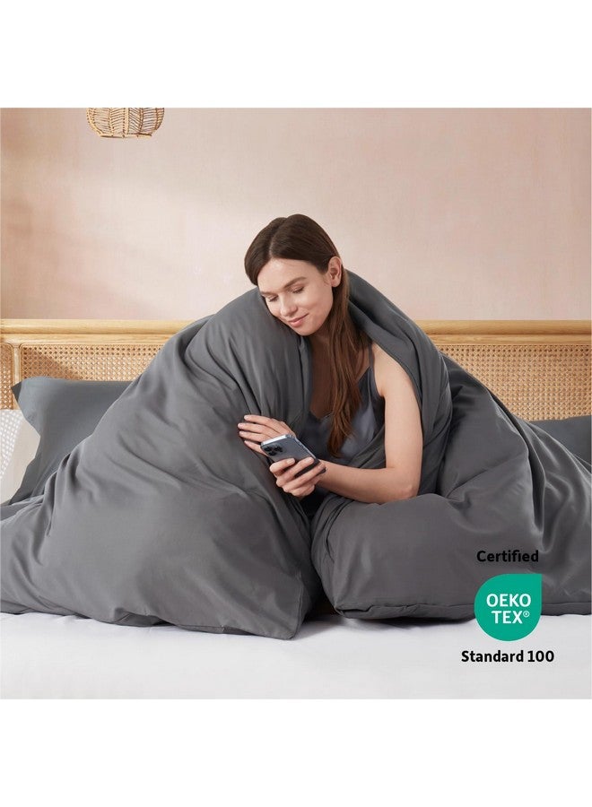 Nestl Nestl Bedding 3 Piece Microfiber Duvet Cover Set with 2 Pillow Shams, King, Charcoal Gray by Nestl Bedding  - Image 3
