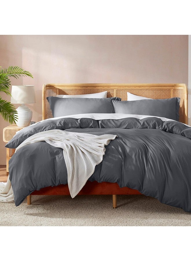 Nestl Nestl Bedding 3 Piece Microfiber Duvet Cover Set with 2 Pillow Shams, King, Charcoal Gray by Nestl Bedding  - Image 1