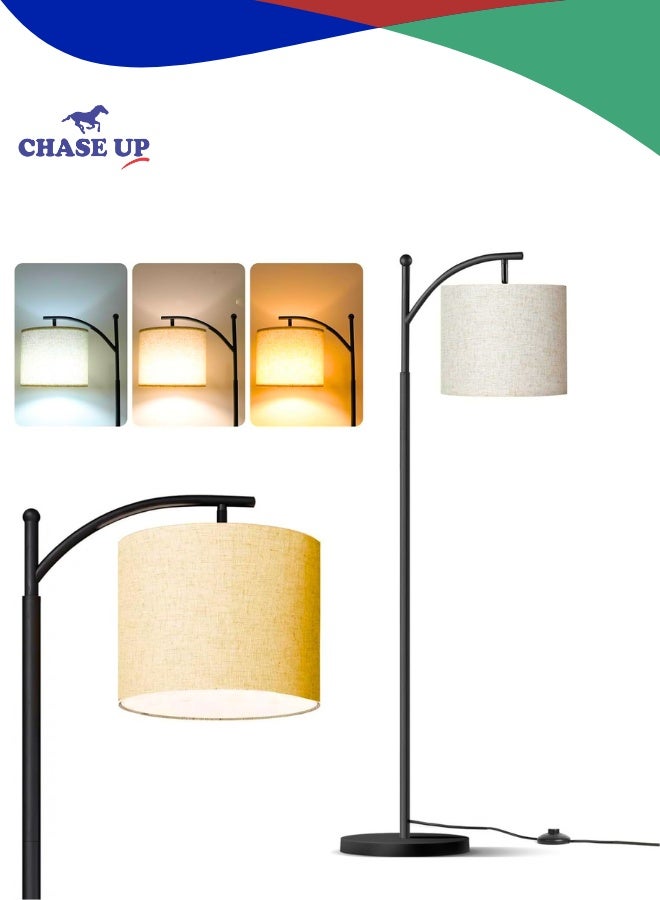 Chase Up Lantern Floor Lamp, Standing Lamp with 3 Color Temperatures Lampshade, Bedroom Reading Floor Lamps with Foot Switch & Linen, Bright Black Pole Standing Lamps （3 Colors） - Image 1